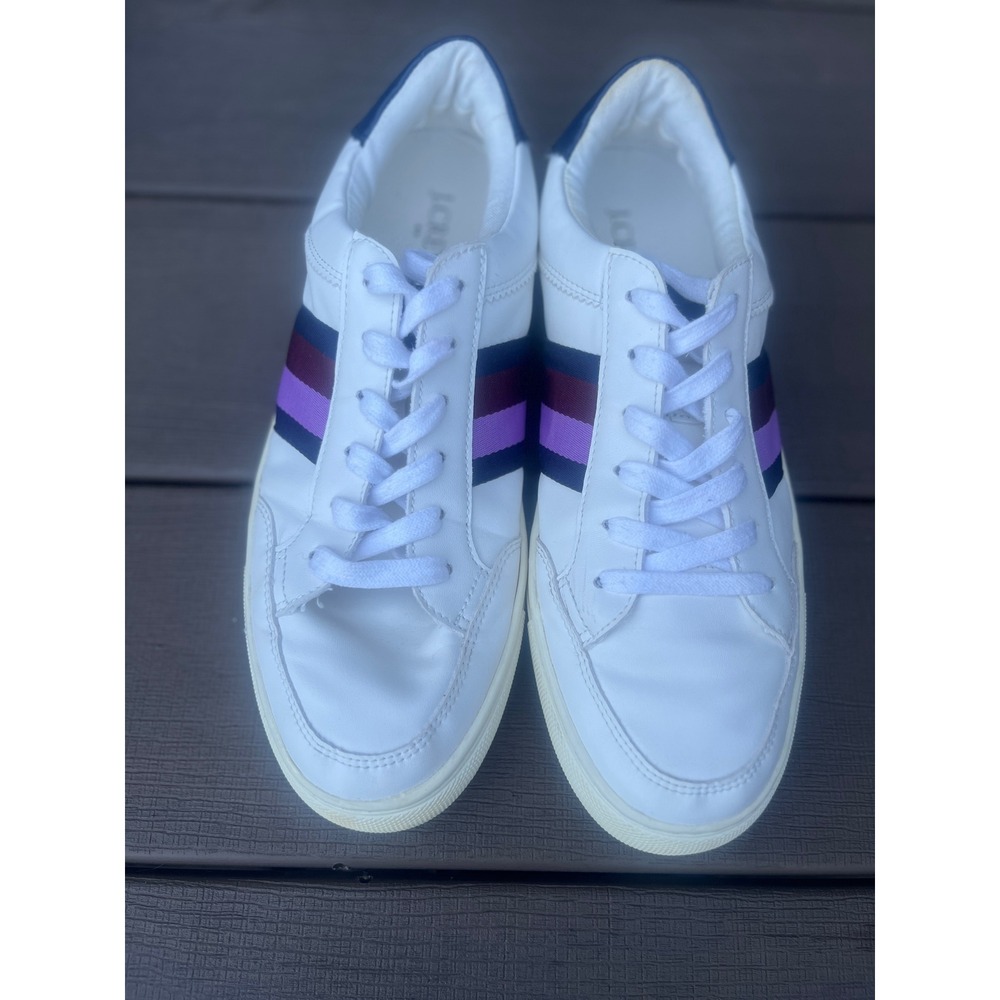J.Crew Womens White Low Top Sneakers Striped Lace Up Shoes BJ397 Size 10